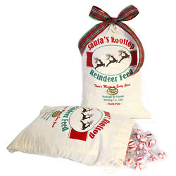 Santa's Rooftop Reindeer Feed Sack Peppermint Puffs Bag