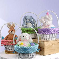 Embroidered Wicker Easter Basket with Polka Dot Liner