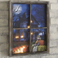 Lighted Halloween Haunted House Window Wall Art