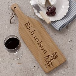 Engraved Bon Appetit Large Wine Bottle Shaped Cutting Board