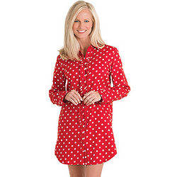 Happy Holi-Dots Red Polka Dot Brushed Cotton Flannel Sleepshirt