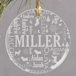 Personalized Family Word-Art Round Glass Ornament