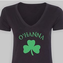 Personalized Irish Shamrock Black V-Neck T-Shirt
