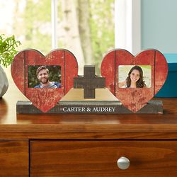 Personalized Double Hearts Wood Picture Frame