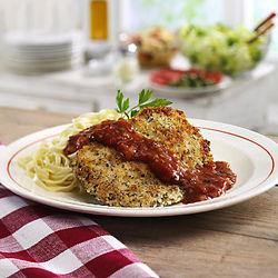Breaded Veal Parmesan Cutlets with Tomato and Basil Sauce