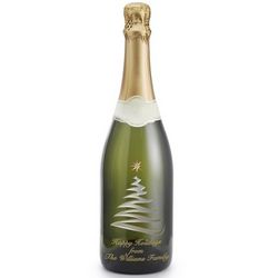 Sparkling Swirly Tree Personalized Christmas Wine Bottle