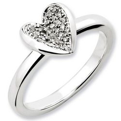 Stackable Diamond Heart Ring in Sterling Silver