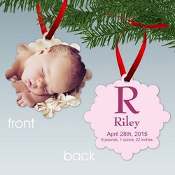Baby Girl Birth Stats Personalized Photo Aluminum Ornament