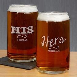 Engraved His and Hers Beer Can Glasses