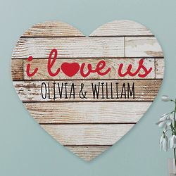 Personalized I Love Us Wood Heart Plaque