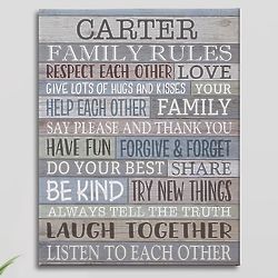 Personalized Rustic Family Rules Canvas Wall Print