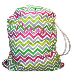 Pink and Lime Chevron Personalized Laundry Bag