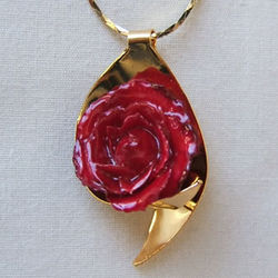 Miniature Red Rose Bud Necklace with Gold Chain