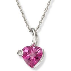 14k White Gold Pink Topaz Heart Pendant with Diamond