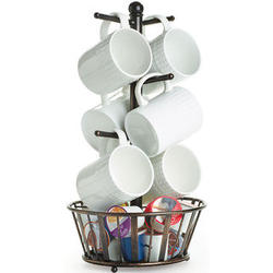 Coffee Mug Tree Stand with Basket