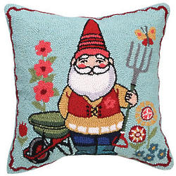 Gardener Gnome in Striped Red Hat Wool Pillow