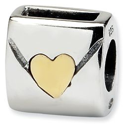 Sterling Silver Love Note with Gold Accent Heart Love Bead