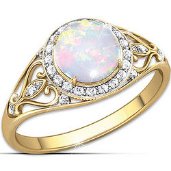 Sterling Silver Australian Opal Ring with Topaz and Gold