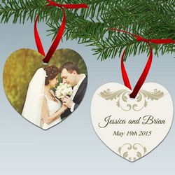 Personalized Wedding Photo Couples Heart Ornament