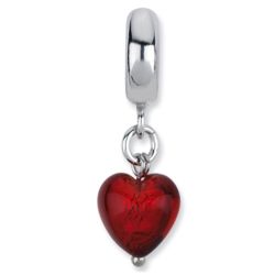 Red Heart Murano Glass European Style Dangle Bead in Sterling