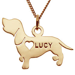 Personalized Gold Over Sterling Dachshund Silhouette Necklace