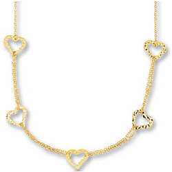 14k Yellow Gold 18 Inch Hammered Heart Necklace