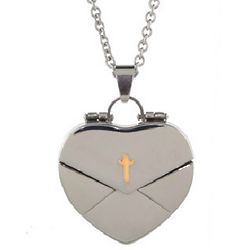 Engravable Secret Message Heart Envelope Locket with Gold Cross