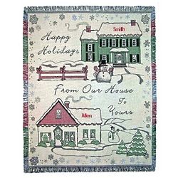 Happy Holidays Houses Personalized Tapestry