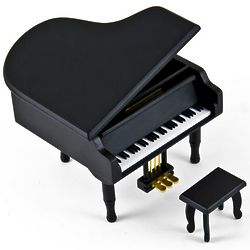 Small Black Wooden Piano Musical Jewelry Box