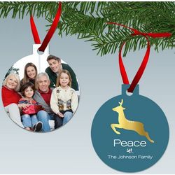Peace Reindeer Personalized Family Photo Ornament