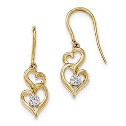 Gold Diamond Heart Dangle Earrings