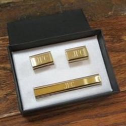 Monogrammed 2-Tone Cufflinks and Tie Clip in Box