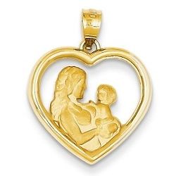 14 Karat Gold Heart Pendant with Mom and Baby