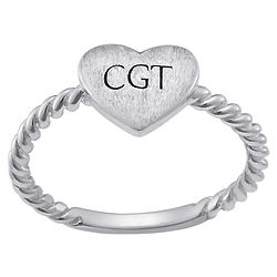 Personalized Sterling Silver Heart Brushed Roped Ring
