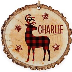 Personalized Perfectly Plaid Reindeer Rustic Wooden Ornament