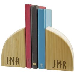 Monogrammed Solid Bamboo Bookends