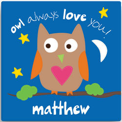 Personalized Blue Canvas Owl Wall Art