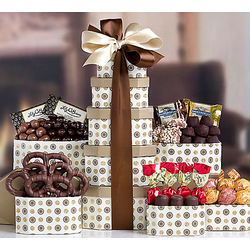 Triple Chocolate Nut, Pretzel and Truffle Gift Tower