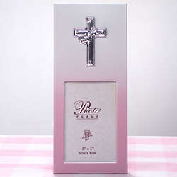 Pink Metal Picture Frame with Cross Design