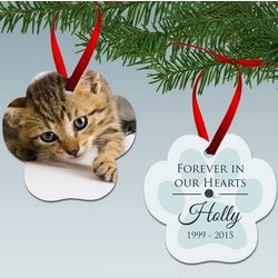 Personalized Cat Paw Print Memorial Photo Ornament