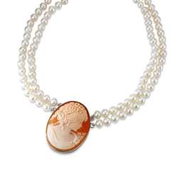 Double Strand Pearl Cameo Necklace