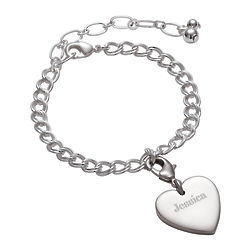 Kid's Double Link Bracelet with Personalized Silver Heart Charm