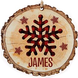 Personalized Perfectly Plaid Rustic Snowflake Wooden Ornament