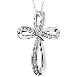 Diamond Cross Pendant in 10K White Gold with Chain