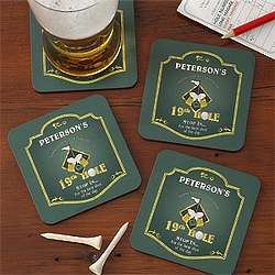 19th Hole Personalized Golf Bar Coasters