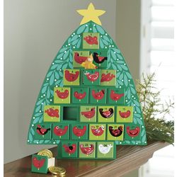 Wooden Advent Tree with Painted Birds