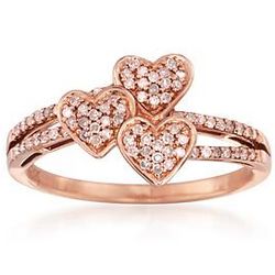 14K Rose Gold Pave Diamond Heart Trio Ring
