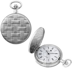 Charles Hubert Basketweave Silver Tone Pocket Watch & Chain