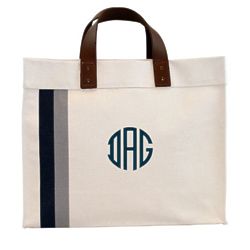 Striped Tote in Navy & Gray with Personalized Monogram