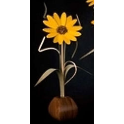 Handcarved Wood Vase with Wood Sunflower